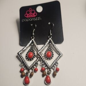 Paparazzi Silver and Red Dangle Earrings